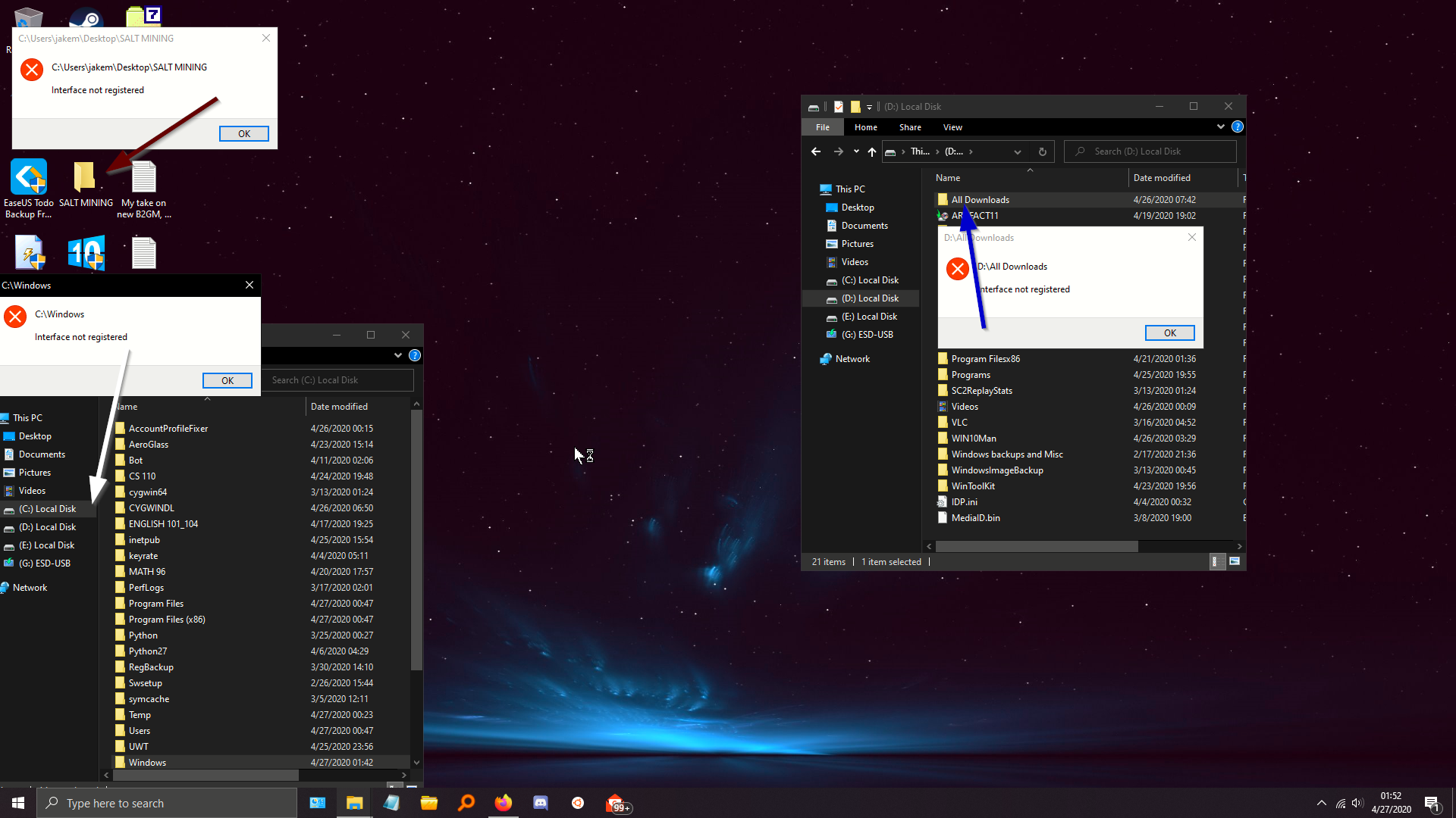 Interface Not Registered with every folder in C and D Drive f277748a-950b-49f8-a7b4-7bcfca564d15?upload=true.png