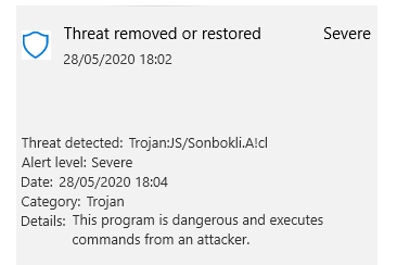 Windows Defender found Trojan:JS/Sonbokli.A!cl f27f3520-cdc7-48d0-a9ad-e30584996557?upload=true.png