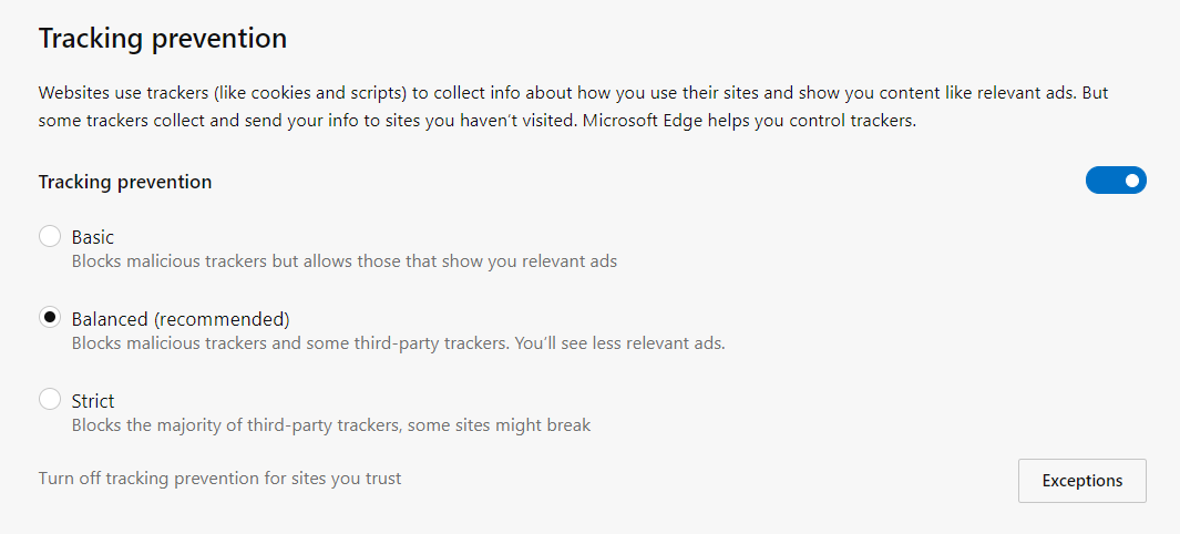 Microsoft is testing some changes to Edge's Tracking Prevention settings, and the browser... f335207255d5e24b57173968571c9a22.png