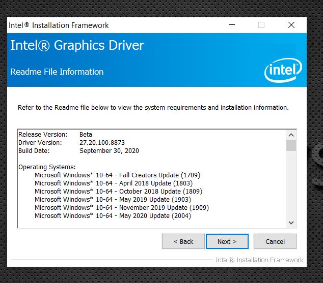 Intel Inc Released Modern Graphics WHQL Beta Driver DCH_IGCC_WHQL_v27.20.100.8873_Beta For... f3b65f43-8a48-4375-8d98-e159fcf5183d?upload=true.jpg
