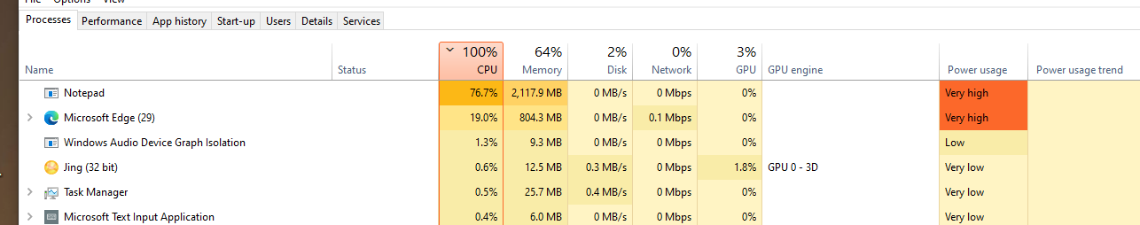 Notepad using over 2 gig of RAM and almost 100% CPU? f43b14ad-7109-42e4-a665-8e3b0f88075b?upload=true.png