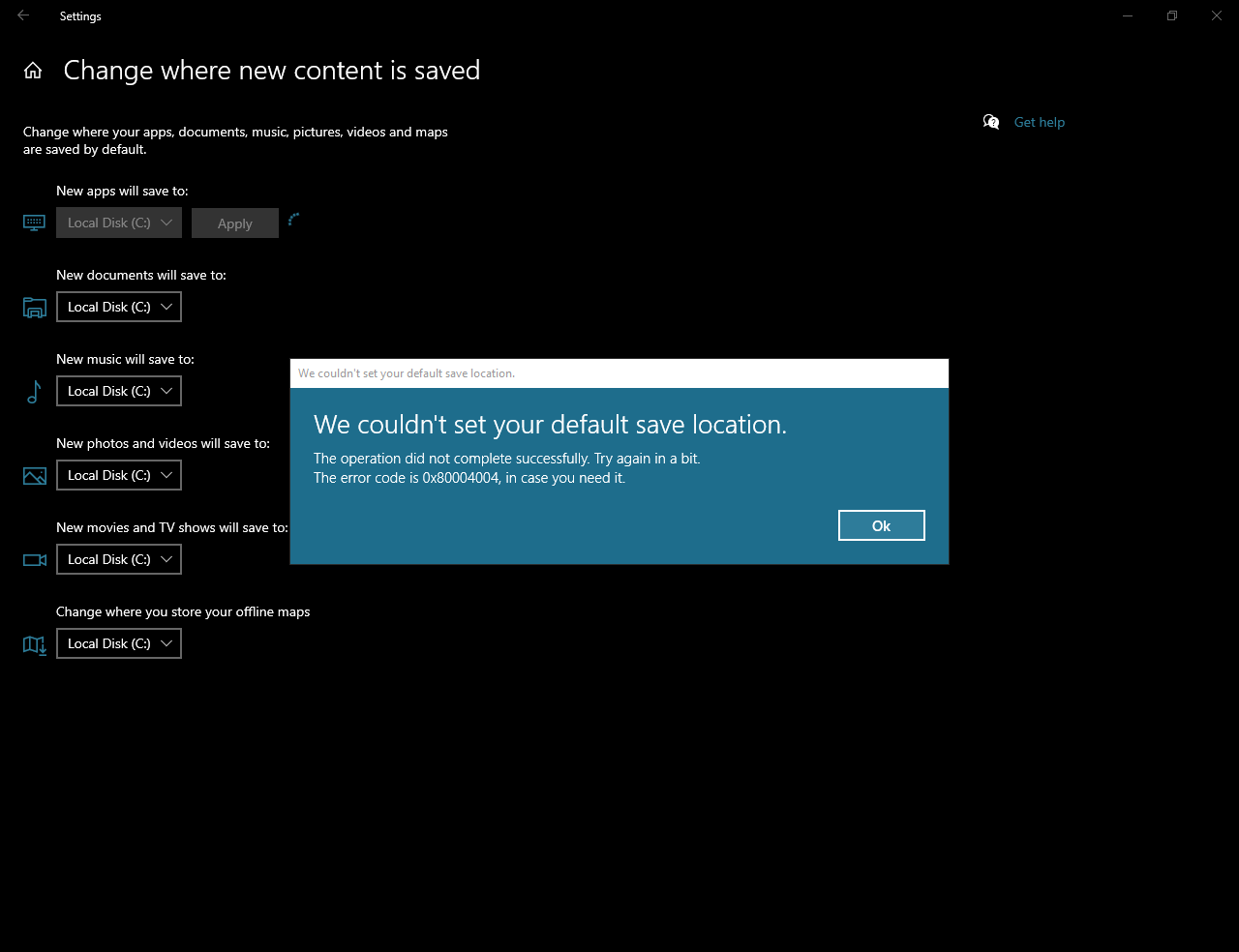 We couldn't set you default save location ERROR CODE 0x80004004 f45156dc-0b08-4b33-b746-db9263b15650?upload=true.png