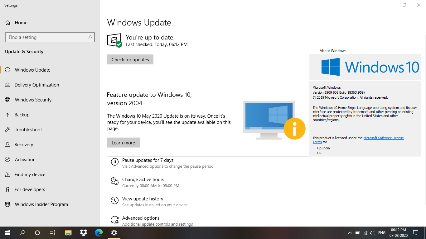 Update from Windows 10 version 1803 OS build 17134.1345 to any newer version, including 2004 f486c7a2-c659-4d74-8330-de78664e637e?upload=true.png