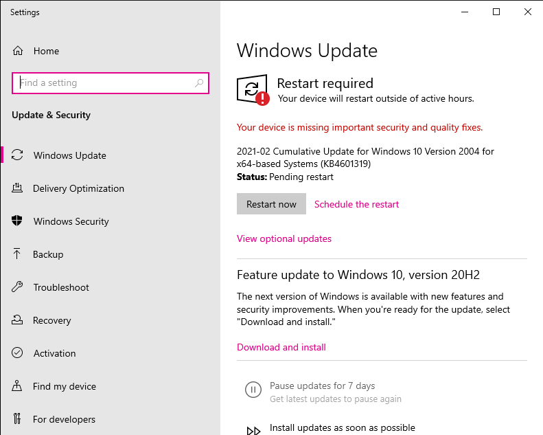 Should i update to windows 10 KB4601319 cumulative update f4e07ab5-eb8b-4914-861c-3c35085b4a3a?upload=true.png