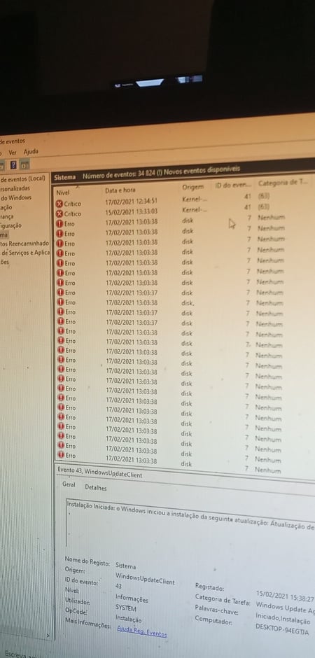 Almost 45k of system erros, the majority being disk ID 7 and some major BSOD with critical... f5a31f90-b2dc-4425-9158-d792b9bf7301?upload=true.jpg
