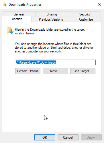 I moved the downloads folder to one drive, but now I can't move it back f6f384fd-b7e6-4387-ae25-21a5adcd6001.jpg
