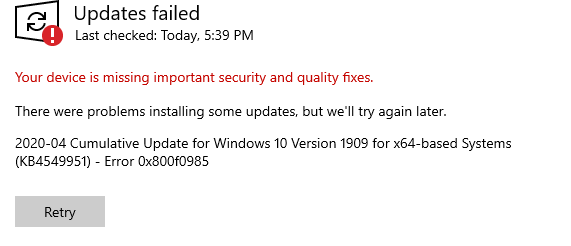 Windows 10 Update KB4549951 will not install error code 0x800f0985 f7499de3-464a-4ca7-afd4-0a13bfe005f6?upload=true.png