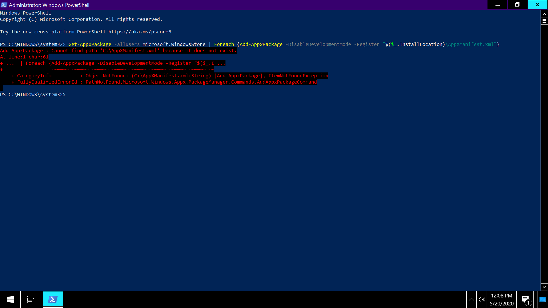 How to reinstall appxpackage when the powershell not working? f7a3ed06-dbde-4c8e-ace0-51fd2b662a2e?upload=true.png