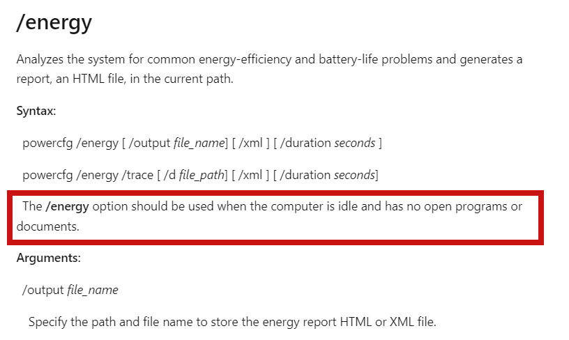powercfg /energy returns without generating report f7b348e6-3131-4f0b-88ba-998f3bc764db?upload=true.png