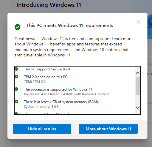 Update page says computer doesn't meet minimum requirements - PC health check says it does??? f8582096-b043-4490-96e7-55eefbc0080b?upload=true.png