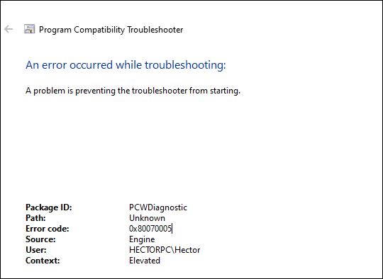 0x80070005 pops up when trying to run troubleshooter. f8916c0e-1c12-4722-85e4-947f7976bb58?upload=true.jpg
