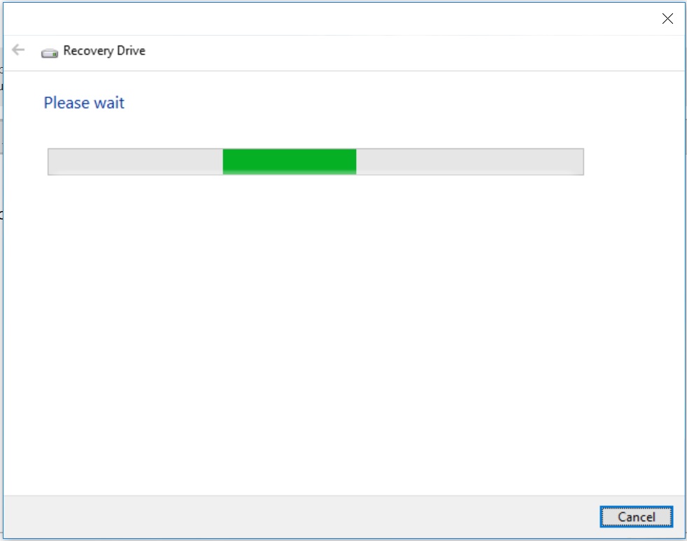 Trying to create a Windows 10 Recovery drive but it just stays stuck at "please wait" forever. f914ba0c-f080-41f1-ac0f-520cc1402f11.jpg