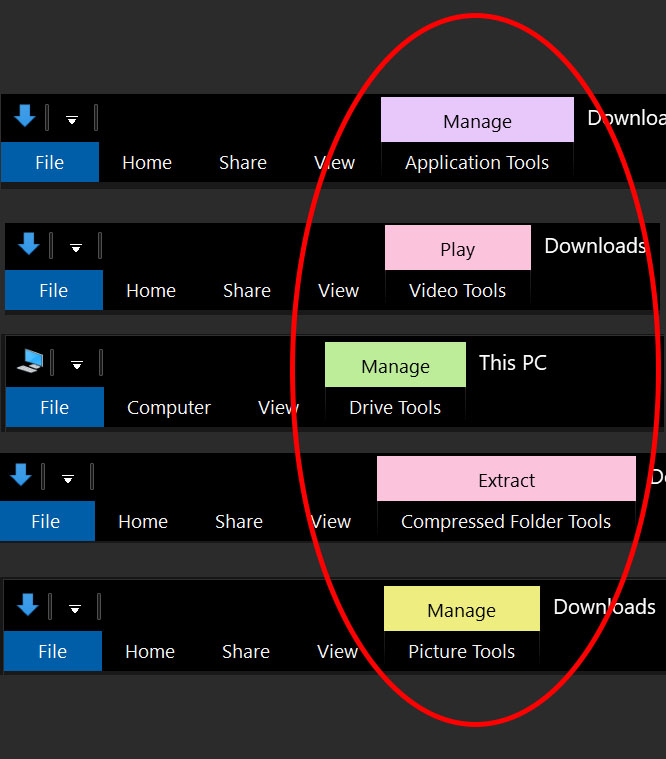 Is there any way to disable the "contextual tabs" in File Explorer? f9325a95-f29a-49d7-be77-015ea9437c79?upload=true.jpg