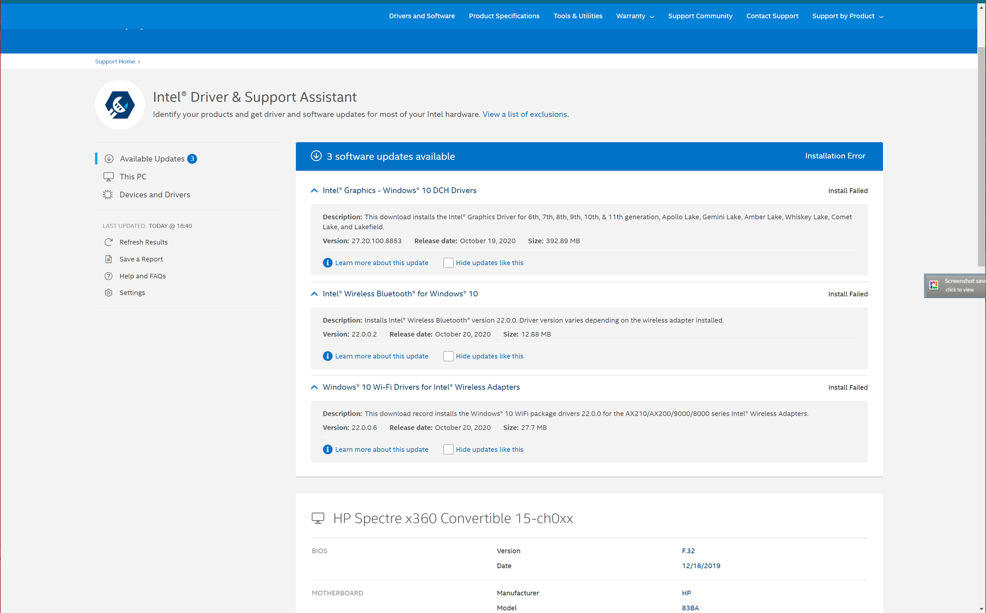 Driver and Support Assistance now reports "Install Failed" after recent Windows update. f9789a36-d592-4b6c-831e-83b23513f113?upload=true.png