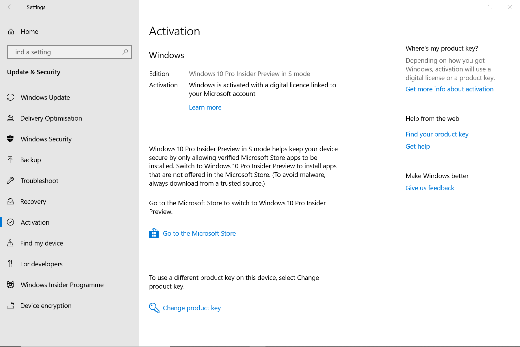 Cannot switch from Windows 10 S mode on Surface Go after updating to Insider Preview Build... f9c7eaf4-7237-4a4d-848f-d263d732b399?upload=true.png