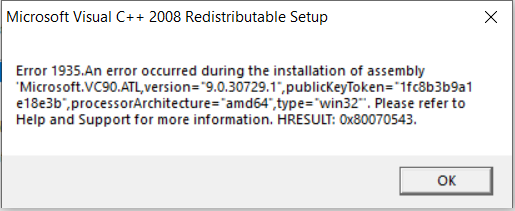 Error 1935 while installing Visual C++ 2008 f9cea349-e3b6-472e-abfc-6a9cad648b4a?upload=true.png