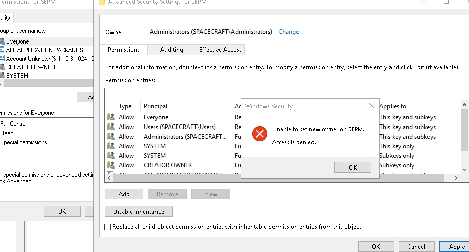 Administrator doesn't have access to change owner in registry fa40021c-84b6-480e-9c1b-817fdde75ad4?upload=true.jpg