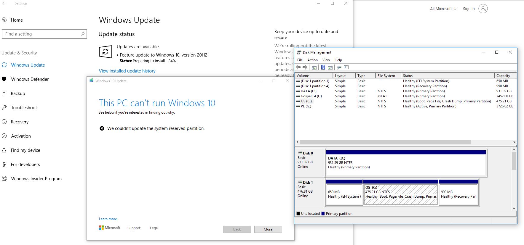 windows 10 update version 20H2, we couldn't update the system reserved partition fb330cd2-7032-4b98-828f-41eb1d0dff8a?upload=true.jpg