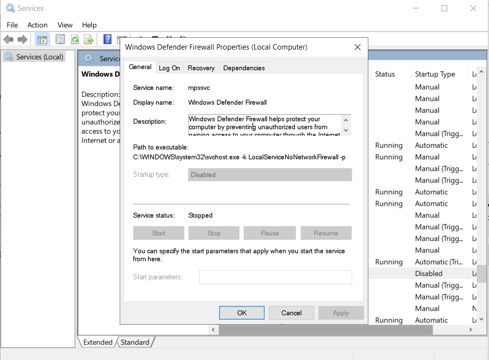 can't enable windows firewall on services.msc . And my pc is not having DisableAntiSpyware fb9a624a-06ec-4613-98fd-02a9d6318138?upload=true.png