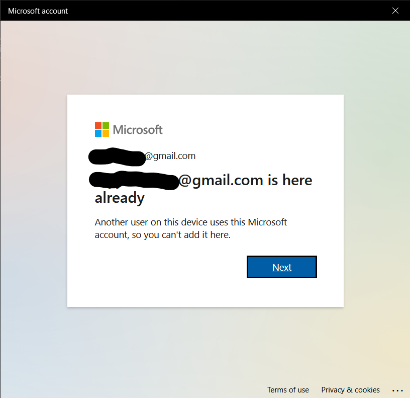 Cant sign-in microsoft account into windows "Another user on this Microsoft account. so you... fc90c605-254b-495c-bdb4-6662d71c5b4e?upload=true.png