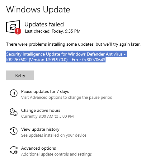 Security Intelligence Update for Windows Defender Antivirus - KB2267602 Version 1.309.970.0... fcb29ea7-c018-4b8e-bc40-5b43ba66a9da?upload=true.png