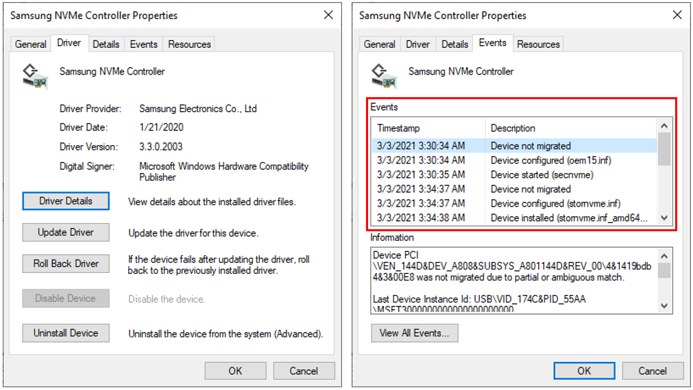 "Device not migrated" shows in Events after swapping SSDs fd1c0181-1a36-4681-8b02-805a4892ed5c?upload=true.png