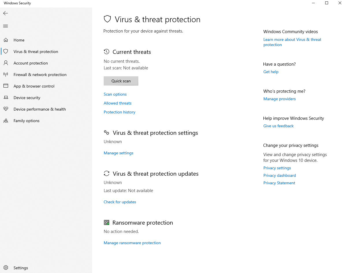 Windows Defender Status: Unknown, Realtime protection cant be turned on and same as the... fdb539d1-a3bf-4cbe-8d17-0504923e2055?upload=true.png