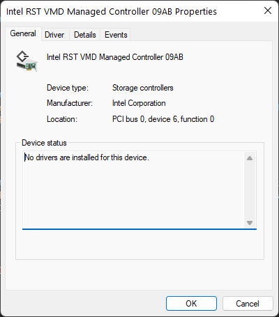 ABOUT A CORRUPT DEVICE: Intel RST VMD Managed Controller 09AB fe171d0d-c566-4bbe-a26e-4164cf196ecf?upload=true.png