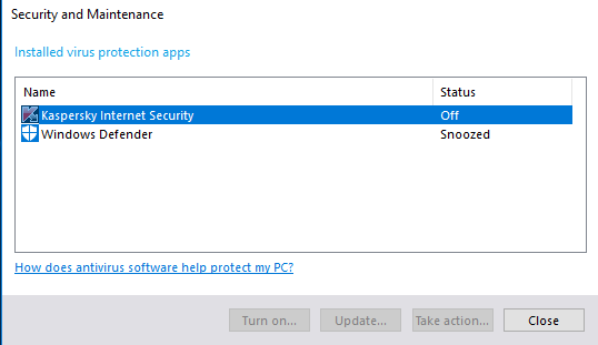 I cannot   start a scan on my Kaspersky Internet protection.  They say it's in my windows... fe842995-5441-4960-bfac-b4a4973ce94e.png