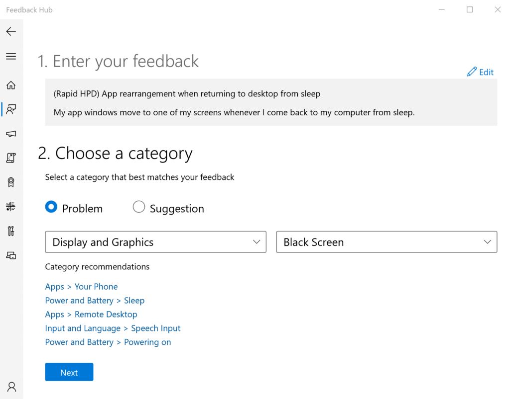 Microsoft fixes unexpected app rearrangement from sleep in Windows 10 feedbackhub-1-1024x803.png