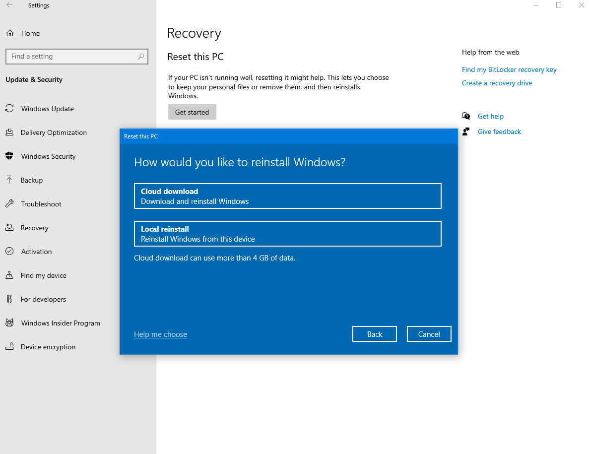 Windows 10 local reset goes to 91% and undoes changes. Cloud reset is unable to download. figure-1.png