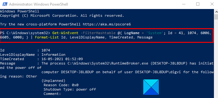 How to find the cause of an Unexpected Shutdown on Windows 10 Find-the-cause-of-unexpected-shut-down-using-PowerShell.png