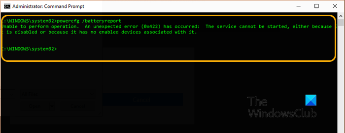 BatteryReport not working, fails with unexpected errors 0x422, 0xb7 or 0x10d2 on Windows 10 Fix-Battery-Health-Report-errors.png