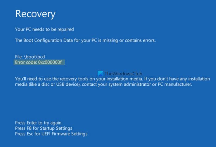 How to fix Error Code 0xc00000f on Windows 11/10 fix-error-code-0xc00000f.jpg