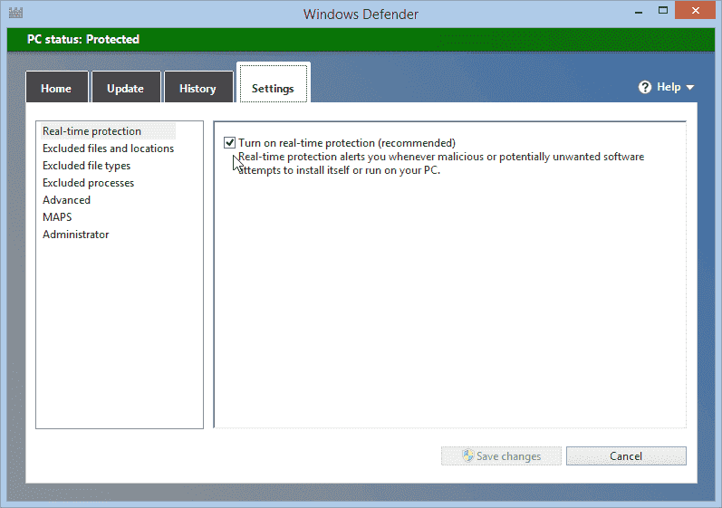 I am running Norton Security. How do I turn off Windows Defender? fixedbyvonnie-windows-8-1-windows-defender-turn-real-time-protection-off.png