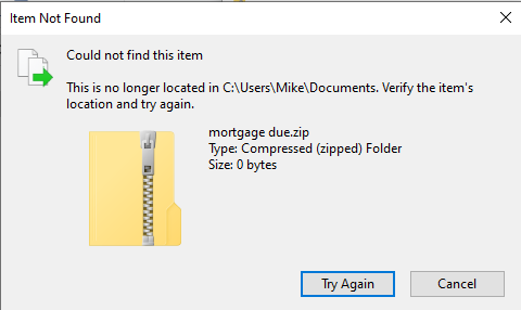 purchased 365 and installed on 1/10.25. unable to access Excel files created previously created -folder-created-steps-recorder-windows-10-a-pic-2-ignoring-dialog-produced-item-not-found-dialog.png