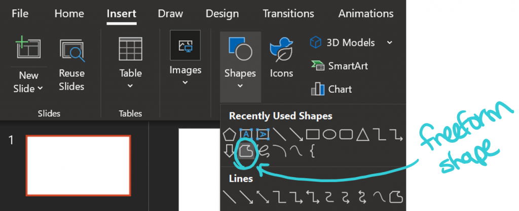 New Sketchy Shapes feature for Office 365 Word, PowerPoint, and Excel free-form-shape-1024x417.png
