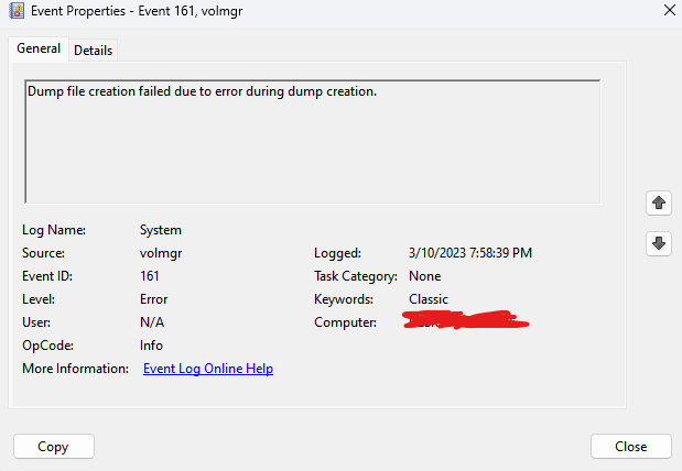 Windows keeps crashing on : Dump file creation failed due to error during dump creation. volmgr g272MhIYgcyI628OI4N9uHpCxBx3TV2Do0Mu%2bqHS6%2bqaFWVik%2boo5OUpehO57qk64OXyJxmghGf6JktSfPNfFl0%3d.png