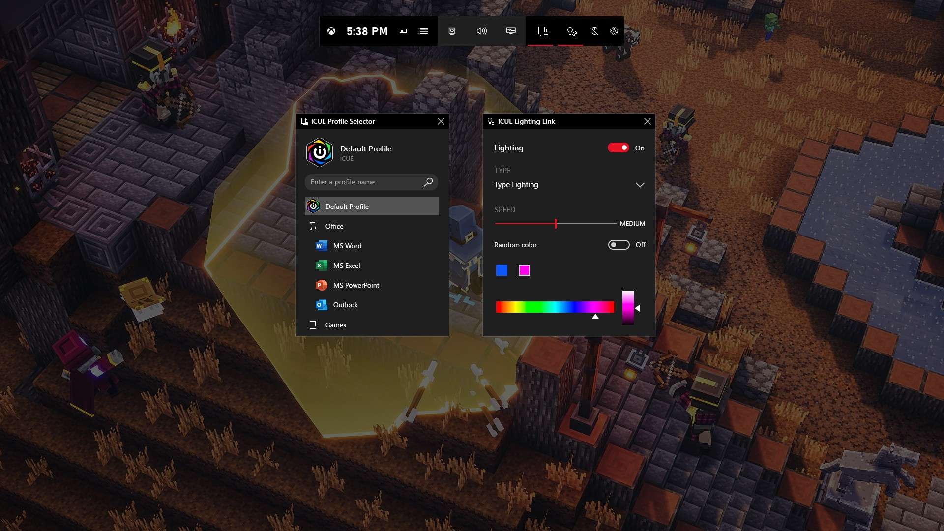 XBox Game Bar - No Widget tab. GameBar_CORSAIR_iCUE_Profiles_Lighting_2.jpg