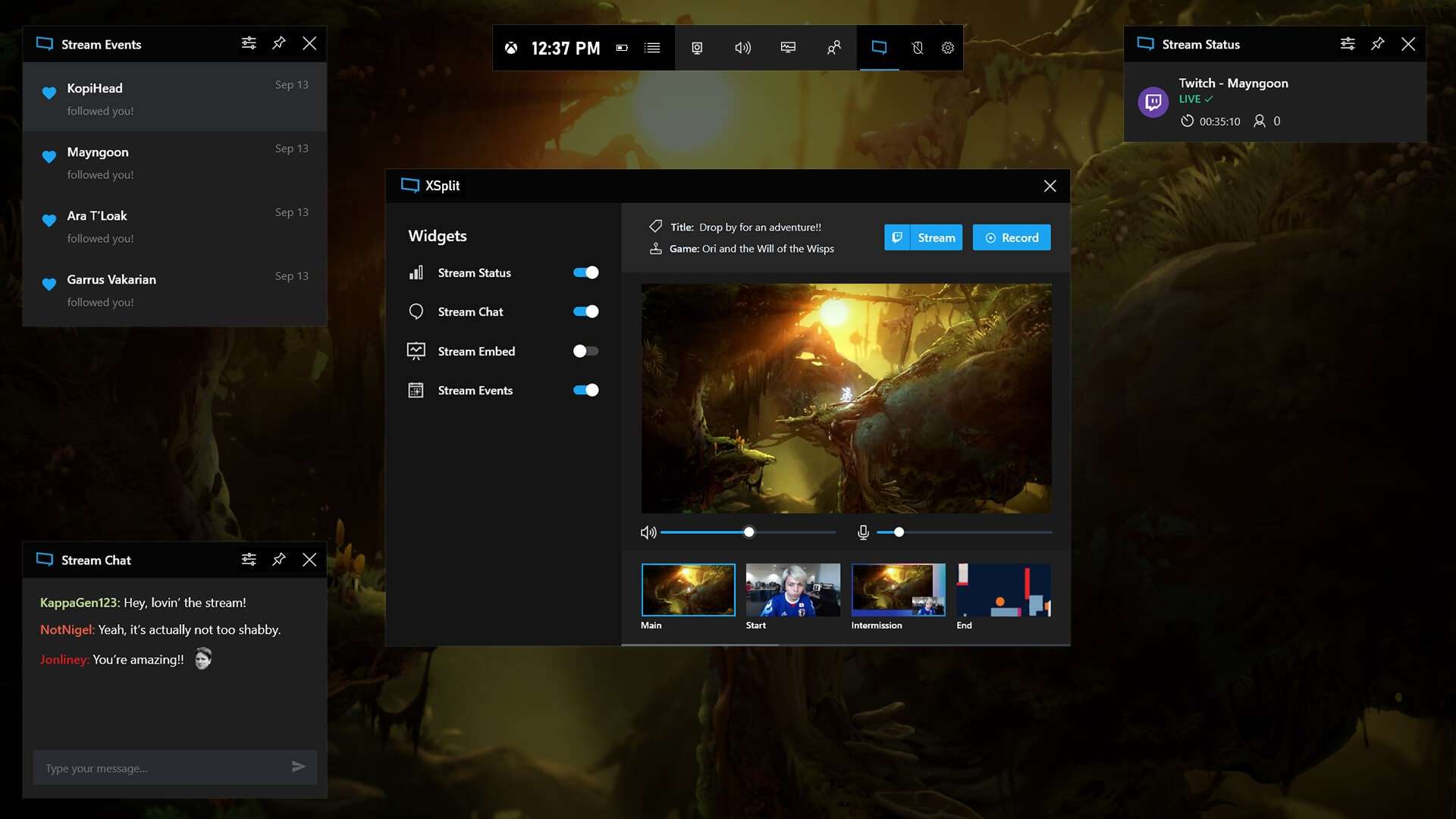 XBox Game Bar - No Widget tab. GameBar_XSplit_Broadcaster.jpg