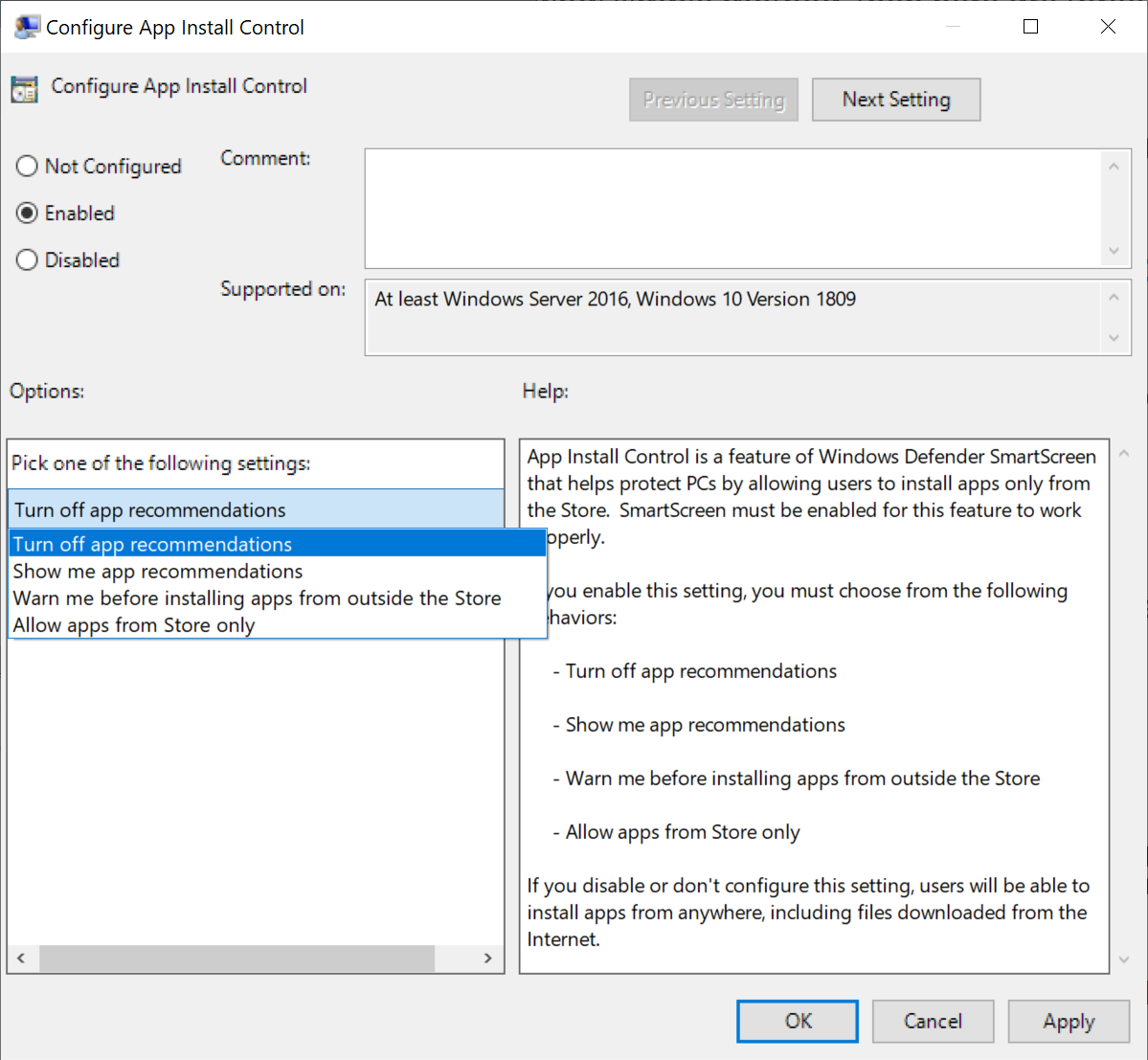 How to fix The app you're trying to install isn't a Microsoft-verified app on Windows group-policy-app-recommendations.png
