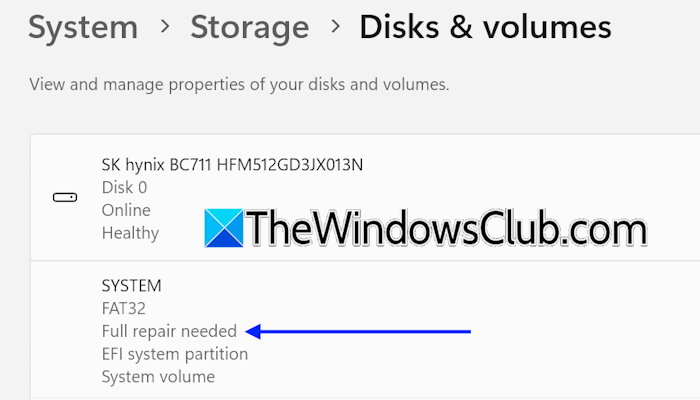 EFI System partition Full repair needed in Windows 11 Hard-drive-partition-showing-Full-repair-needed.png