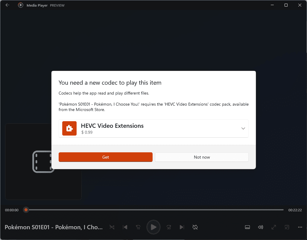 New Media Player for Windows 11 released for Insiders on the Dev Channel HEVC-extensions.png