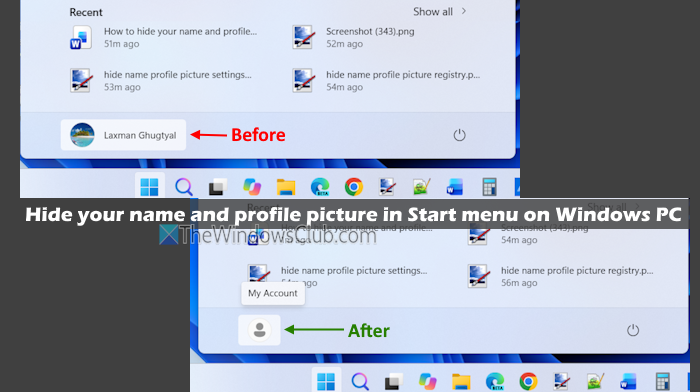 How to hide Name and Profile picture in Start menu on Windows 11 hide-account-name-profile-picture-start-menu.png