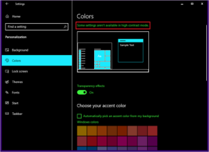 Some settings aren’t available in High Contrast mode – Windows 10 high-contrast-mode-settings-300x218.png