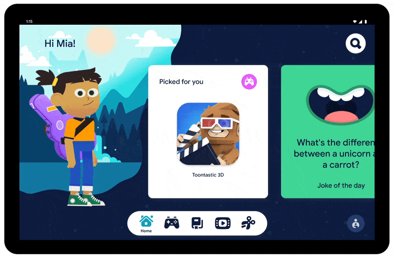 New Google Kids Space for a kids mode on Android Tablets Homescreen_V3oI5WU.gif