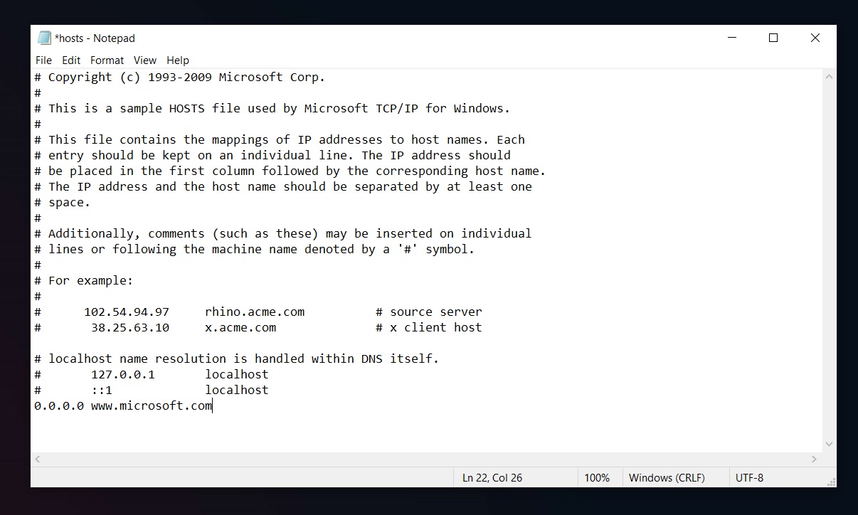 Windows 10 now flags telemetry blocking as a severe security risk Hosts-file.jpg