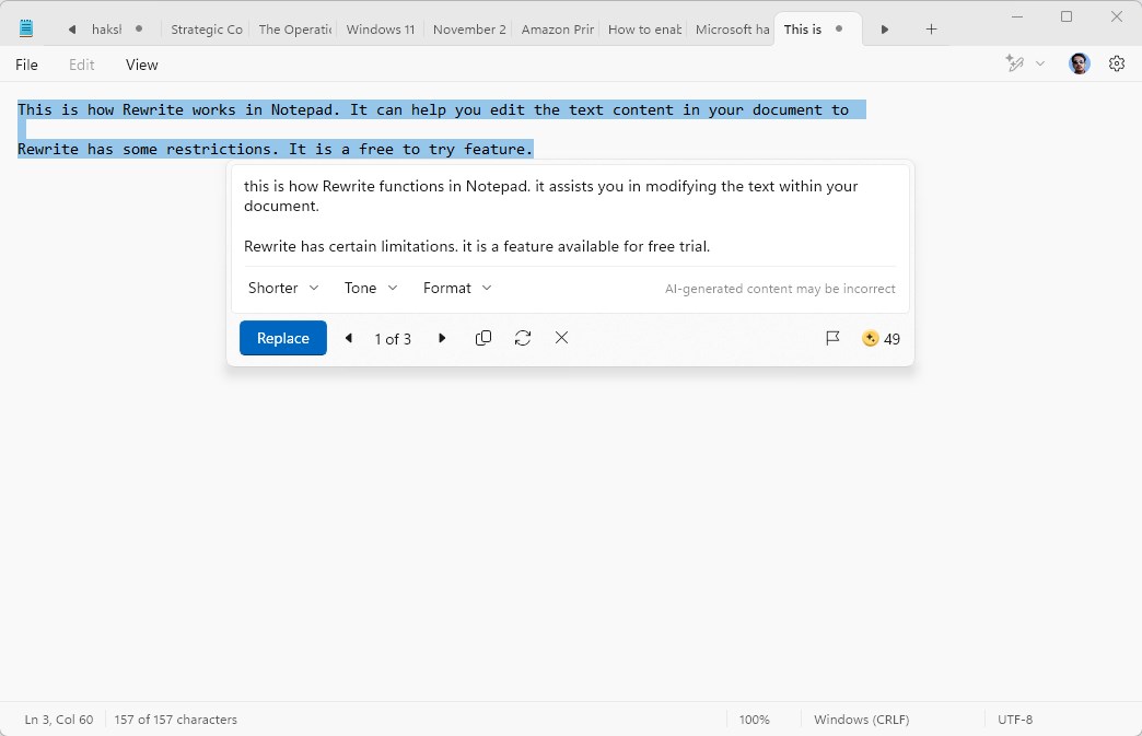 Here's a closer look at Rewrite AI in Notepad how-rewrite-works-in-Windows-11.jpg