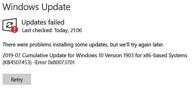 Windows Update: Suositelluista toimenpiteistä huolimatta toistuvasti virhe 0x80073701 kun... https%3a%2f%2fwww.minitool.com%2fimages%2fuploads%2fnews%2f2019%2f08%2f0x80073701%2f0x80073701-1.jpg
