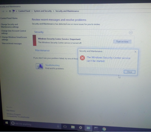 Security center service can't be started. It's not also found in services.msc IH0AX.png